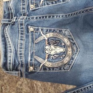 Miss Me Jeans Chloe Slim Boot Size 28 x 31 Steer Rhinestones